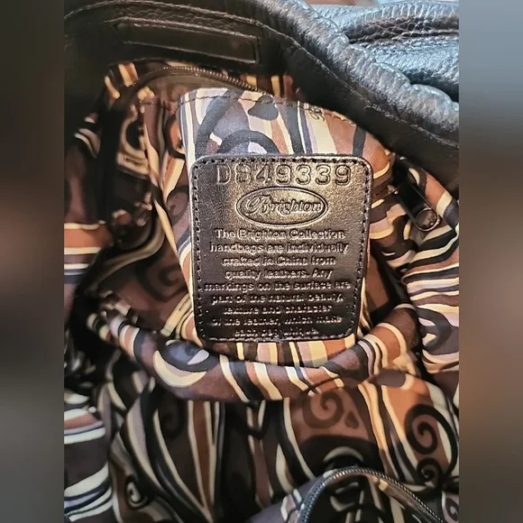 Brighton Large Black Leather Hobo Shoulder Bag Purse 18x12x8" - Picture 5 of 9